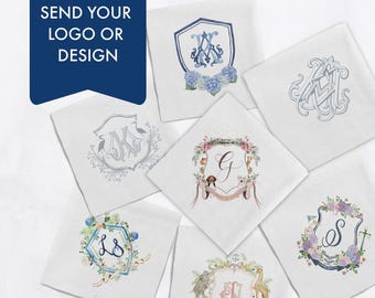Monogram Cocktail Napkin Printed Wedding Crest Napkin Personalized Bridal Shower Napkin Linen Like White or Ecru Luncheon Napkin Engraveable