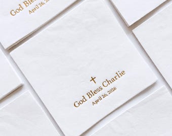 Personalized Napkins for Baptism Baby Christening Party Goods God Bless Baby Girl or Boy 1st Baptism Luncheon Napkins Religious Party Favors