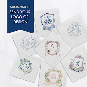 Custom Wedding Crest Napkin Wedding Logo Monogram Cocktail Napkin Family Crest Full Color Linen Like Napkin Full Color Bridal Party Supply