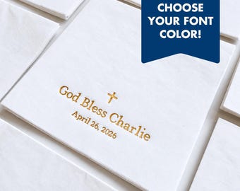 Personalized Napkins for Baptism Baby Christening Party Goods God Bless Baby Girl or Boy 1st Baptism Luncheon Napkins Religious Party Favors