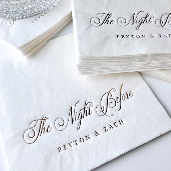The Night Before Cocktail Napkins Custom Rehearsal Dinner Decor Welcome Party Beverage Napkins Wedding Gold Foil One Day Away Bar Napkin