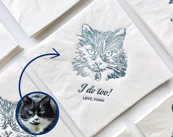 Personalized Cat Napkins for Wedding Pet Sketch From Photo for Cocktail Napkins Line Drawn Portrait Cat Wedding Shower Favors Napkins