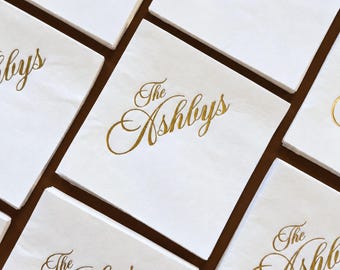 Last Name Napkin Script Personalized Cocktail Wedding Napkins Chic Rehearsal Dinner Favors Custom Drink Cover Disposable Soft Thick Napkins