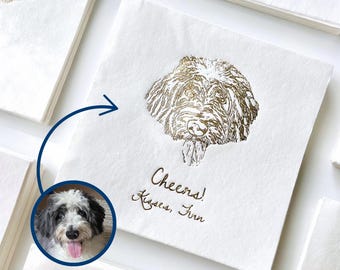Pet Portrait Cocktail Napkin Custom Dog Illustration Pet Wedding Bar Napkin Personalized Animal Beverage Napkin Engagement Party Decor