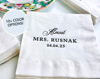 Minimalist Bridal Shower Foil Napkin Personalized Almost Mrs Custom Luncheon Napkins With Name Wedding Future Mrs Beverage Napkin Paper
