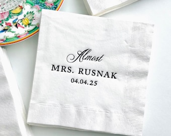 Almost Mrs Napkins Personalized Bridal Shower Brunch Napkins for Wedding Foil Napkins with Name Chinoiserie Wedding Cocktail Napkins