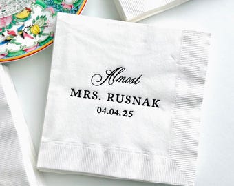 Almost Mrs Napkins Personalized Bridal Shower Brunch Napkins for Wedding Foil Napkins with Name Chinoiserie Wedding Cocktail Napkins