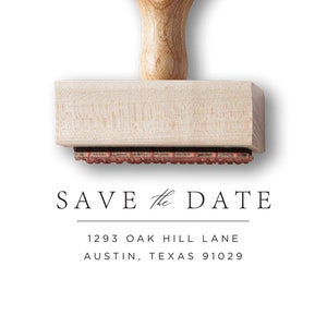 Save The Date Stamp with Return Address Stamp on Maple Mount, Wedding –  SayaBell Stamps