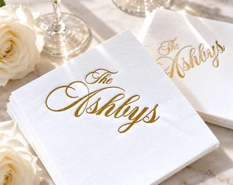 Last Name Napkin Script Personalized Cocktail Wedding Napkins Chic Rehearsal Dinner Favors Custom Drink Cover Disposable Soft Thick Napkins