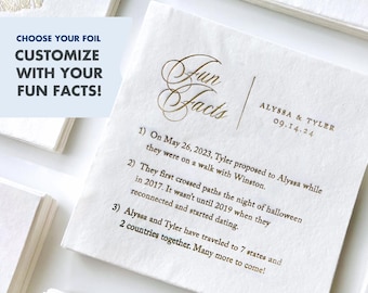 Fun Fact Cocktail Napkin Personalized Couple Wedding Shower Decorations Custom Bar Napkin for Engagement Party Luncheon Bridal Shower Napkin