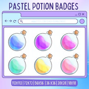 Pastel Potion Bottles Sub Badge Pack for Twitch, YouTube & Discord