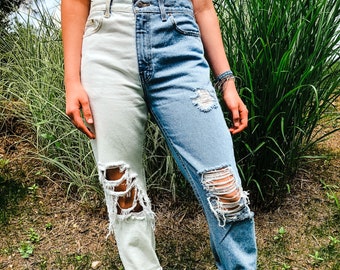 bleached distressed jeans