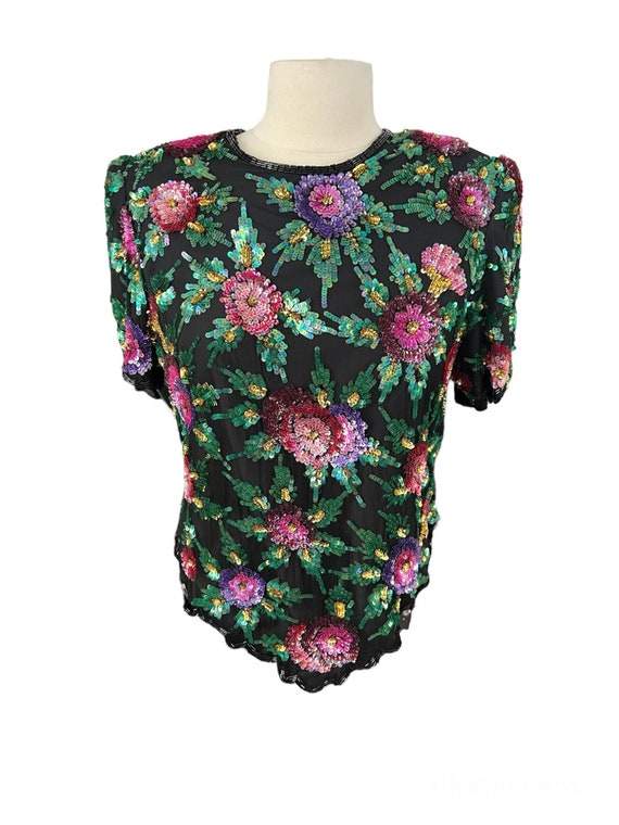 Vintage Imported Sequined Silk Top