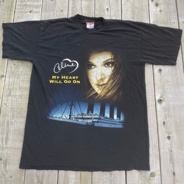 Vintage Celine Dion T Shirt Size L Tour 1998 My Heart Will Go On