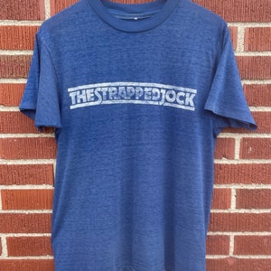 Vintage Thin T Shirt Size M/L The Strapped Jock Blue/White