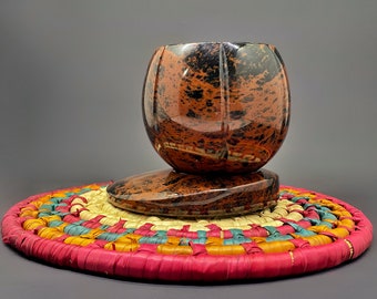 Obsidian Coffee Mug: Teotihuacan Cacao Cup, Hand-Carved Mahogany Obsidian