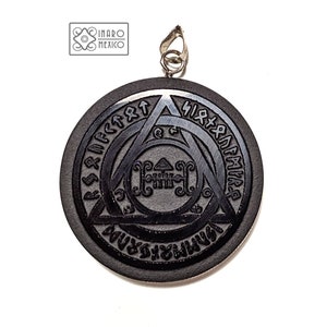 Seal of Constantine, Engraved Symbol in Natural Black Obsidian Pendant, 2&quot; Diameter, Medal, Talisman, Amulet, Medallion, protection,wisdom