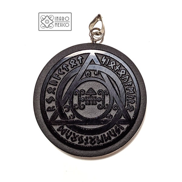 Demon Seal John Constantine, Engraved Symbol in Natural Black Obsidian Pendant, 2" Diameter, Medal, Talisman, Amulet, Medallion, "no Laser"