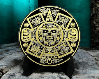 Obsidian Aztec Calendar Mirror | Mexica Five Suns Art | Hand