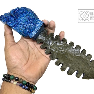Daga Ceremonial Azteca Calavera, Obsidiana Dorada, cultura Azteca, hecha con arena en el mango, athame de 7,7&quot; (18cm)