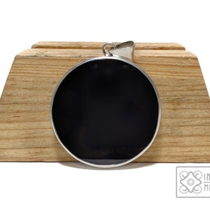 Dije de Obsidiana con plata de ley 925, 2&quot; (5cm), regalo perfecto, obsidiana negra, joyeria mexicana, espejo de obsidiana,espejo azteca