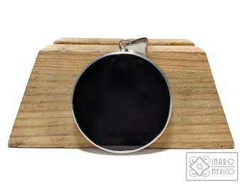 Dije de Obsidiana con plata de ley 925, 2&quot; (5cm), regalo perfecto, obsidiana negra, joyeria mexicana, espejo de obsidiana,espejo azteca