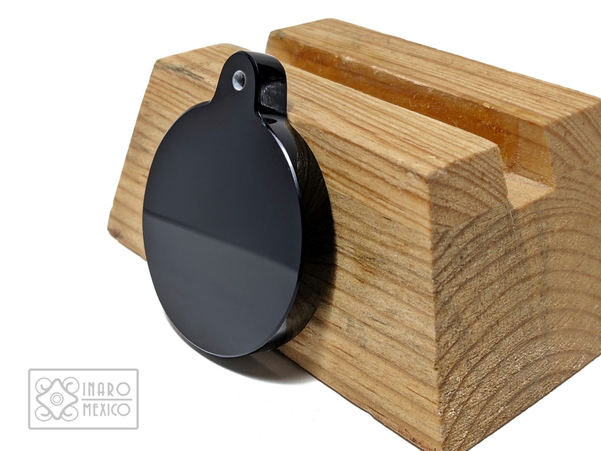 Obsidian mirror pendant scale replica of the original in the Etsy