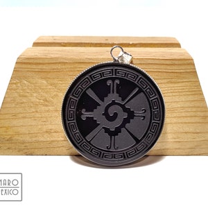 Obsidian Quincunx Pendant, Toltecayotl Medallion, Hunab Ku Amulet, customizable, 2" (5cm)