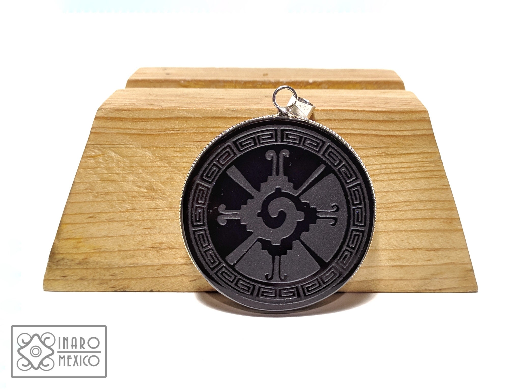 Obsidian Quincunx Pendant, Toltecayotl Medallion, Hunab Ku Amulet
