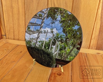 Black Obsidian Mirror, Tezcatlipoca, Crystal Scrying Mirror, Black Natural Obsidian, Disk, 9&quot; Mexican Art for Home Decor, Altar.