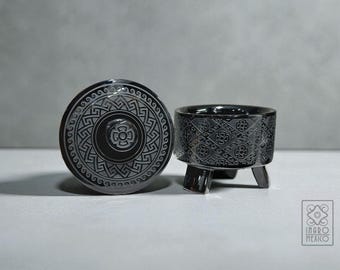 Obsidian Vessel | the four petals flower, Teotihuacan Style