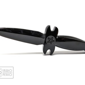 Athame de Bruja, Triple Luna: Daga Wicca Triple Luna de Obsidiana., cuchillo ceremonial, Altar, Ceremonia Sagrada
