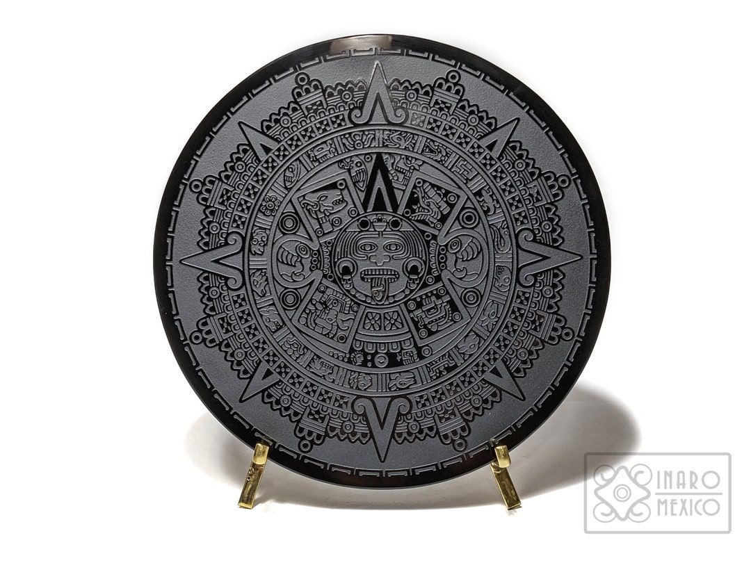 Calendario Azteca Grabado En Obsidiana Negra, Espejo Con La piedra Del ...