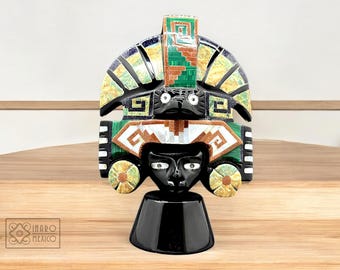 Máscara del sol, escultura en obsidiana, con incrustación de minerales, regalo