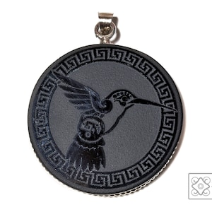 Hummingbird, Talisman Pendant, Animal Spirit Guide, Totem Medallion engraved in natural black obsidian, 2&quot; in diameter, amulet.