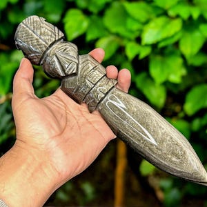 Cuchillo de obsidiana Ceremonial, Daga hecho a mano 11&quot; (27cm), único, Athame de Obsidiana Negra, Decorativo.