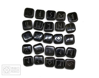 Viking Runes in Black Obsidian | Futhark Alphabet | Nordic Divination Stones | Obsidian | Set of 25 Viking / Celtic Runes