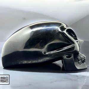 Alien skull, hand carved in black obsidian, gift, connection, and harmony. 8,5” (22cm), Crystal Skull