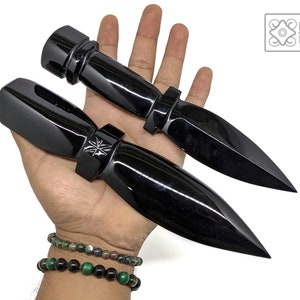 Set of 2 Black Obsidian Athames | Hand-Carved Ritual Knives | 8” | Tools for Altars and Energy Rituals