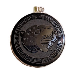 Jaguar Talisman Pendant, Spirit Animal Guide, Totem medallion engraved in natural black Obsidian, 2&quot; diameter, charm