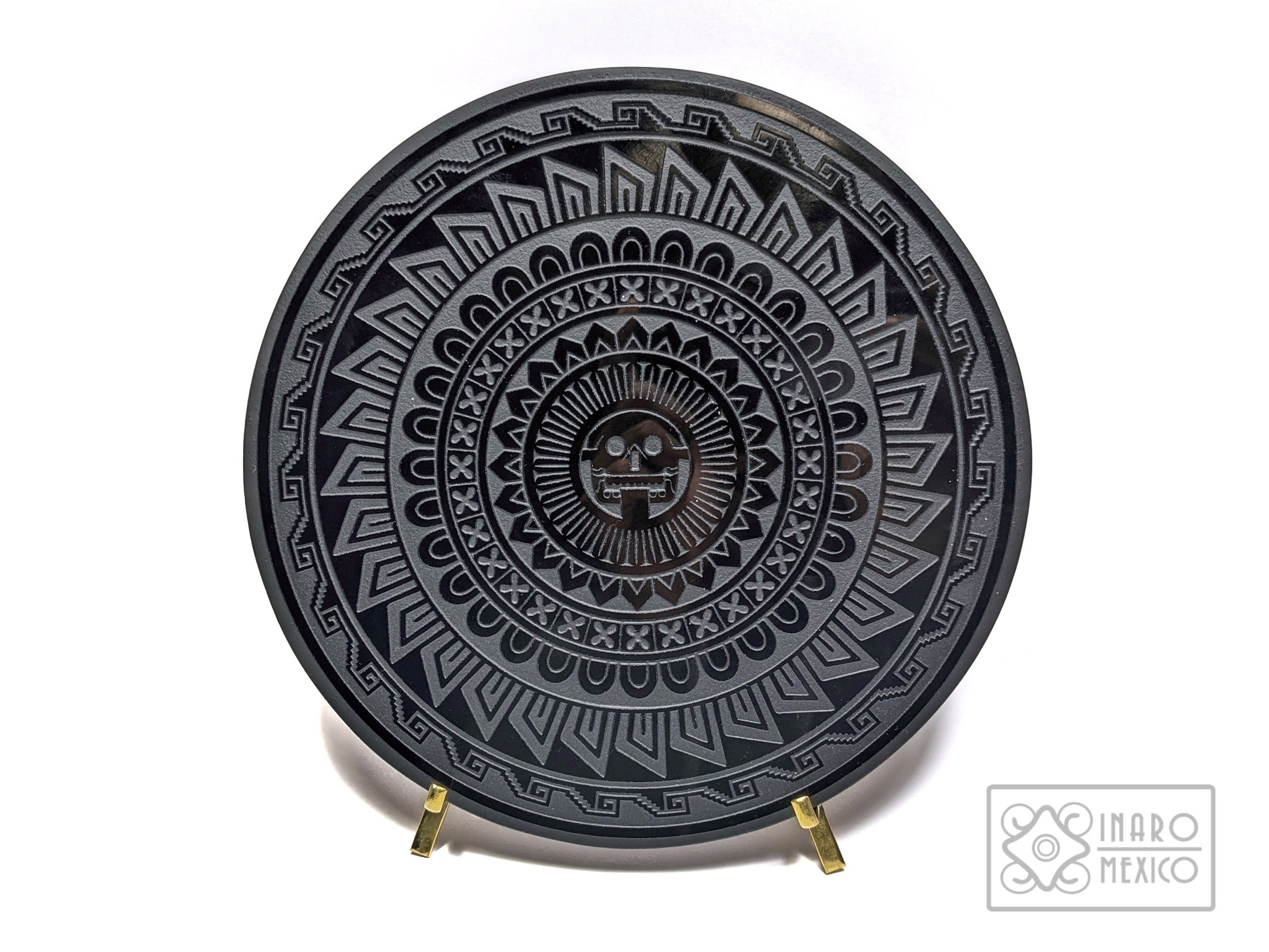 Black Obsidian Scrying Mirror: Aztec Mictlantecuhtli Solar Disc
