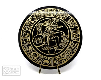 Obsidian Mirror, Engraved in Black Obsidian, 7", 8", 9" diameter, Mayan art, Mexican Obsidian