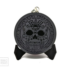 Skull (Catrina / Catrín) pendant Talisman, medallion engraved in natural black Obsidian, 2 &quot;diameter, amulet medal.