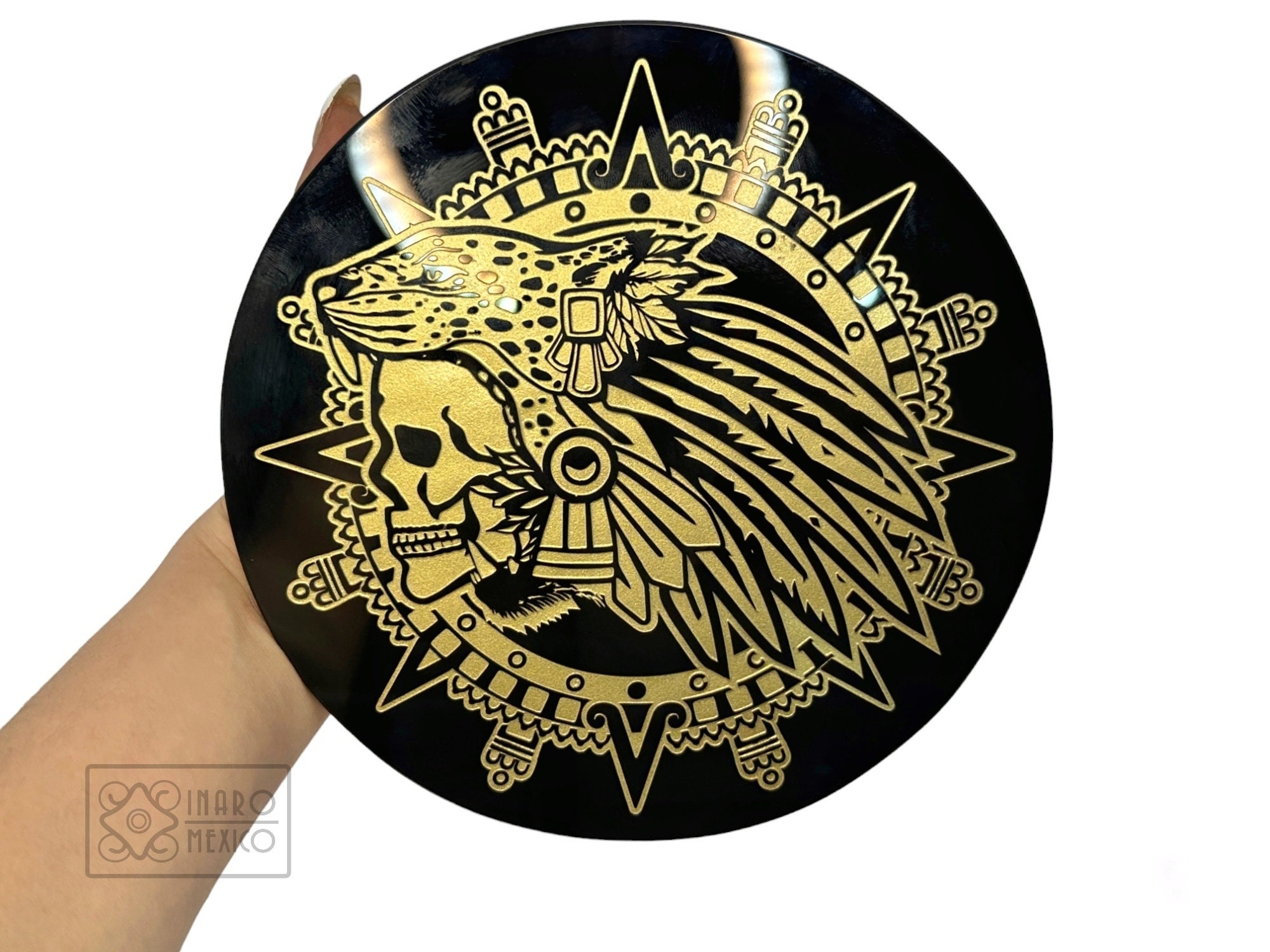 ノベルティ　JOSE MOON MIRROR　BLACK　未開封 Black Obsidian Mirror – Golden Jaguar Warrior | Mesoamerican