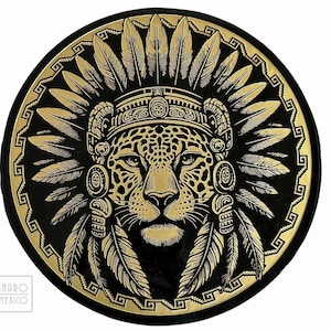 Jaguar (Ek balam, Ocelotl), engraved in a Obsidian mirror 12&quot; (30cm)