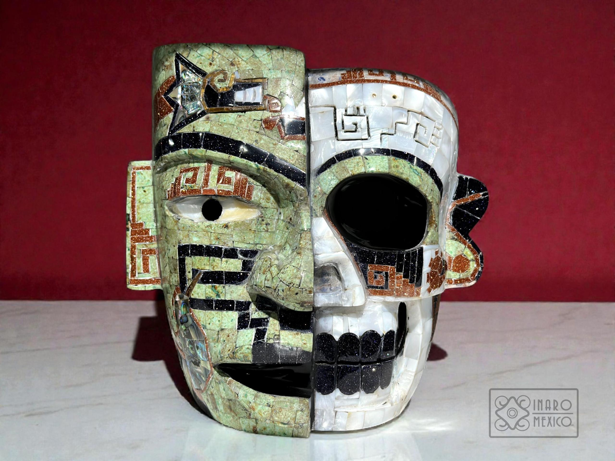 Black Obsidian Duality Mask, Carved and Polished, With Symbols