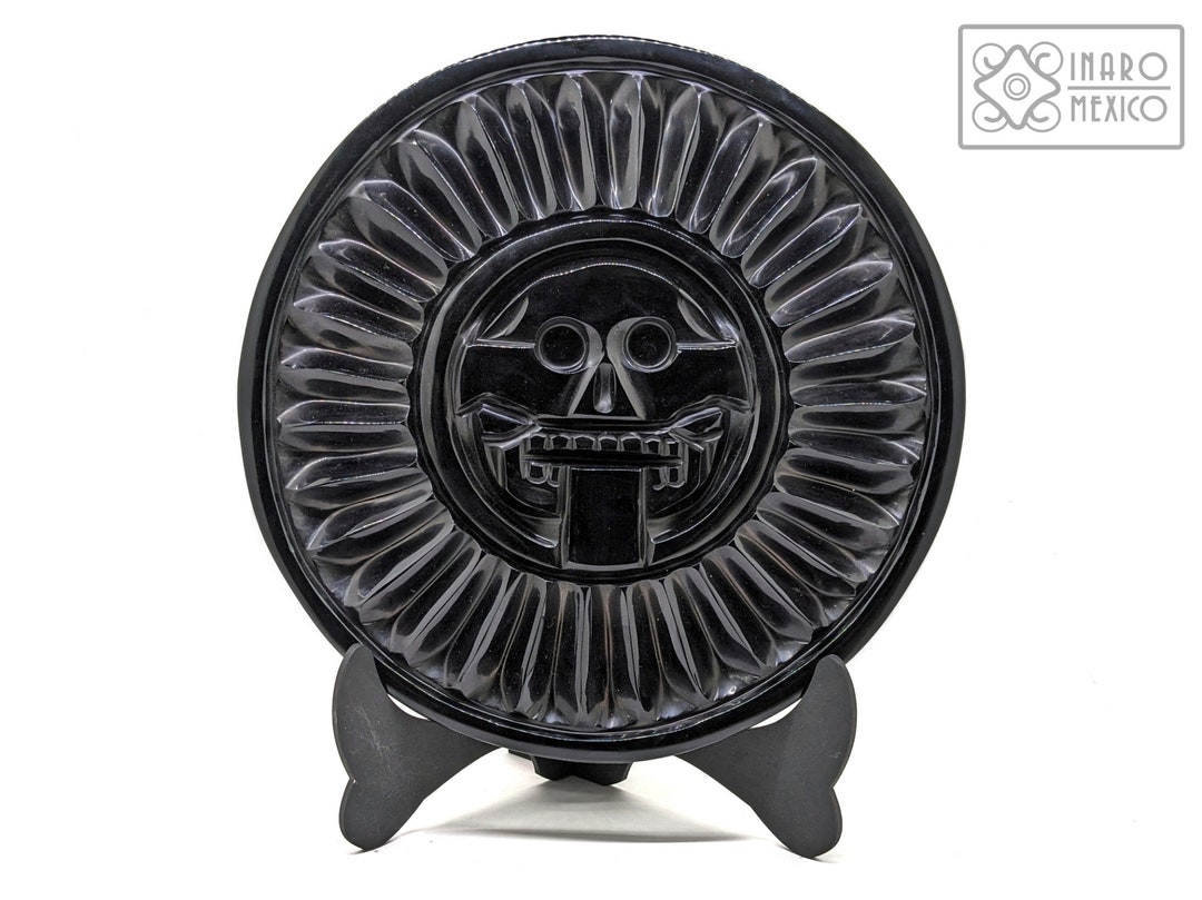 Hand Carved Black Obsidian Sun Disk, 10
