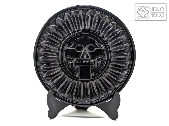 Hand Carved Black Obsidian Sun Disk, 10