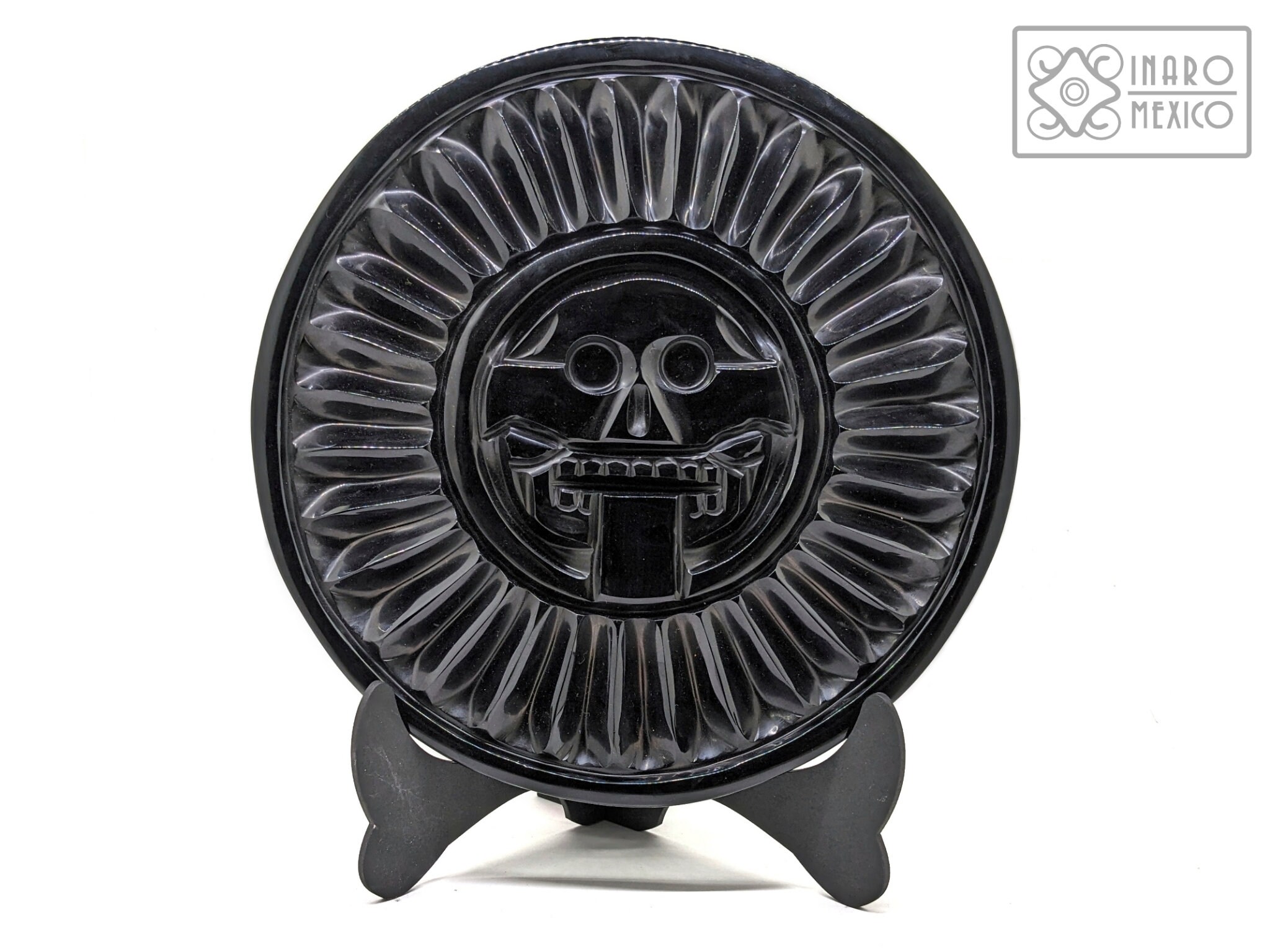 Hand Carved Black Obsidian Sun Disk, 10