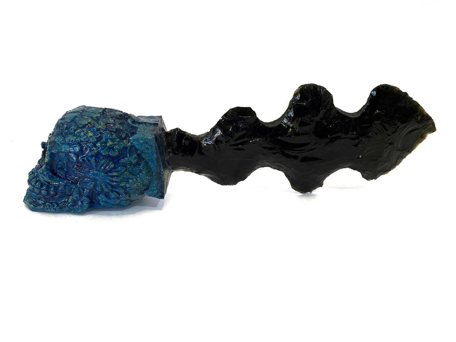 Aztec Obsidian Skull Knife, Mexican Ceremonial Dagger, 11